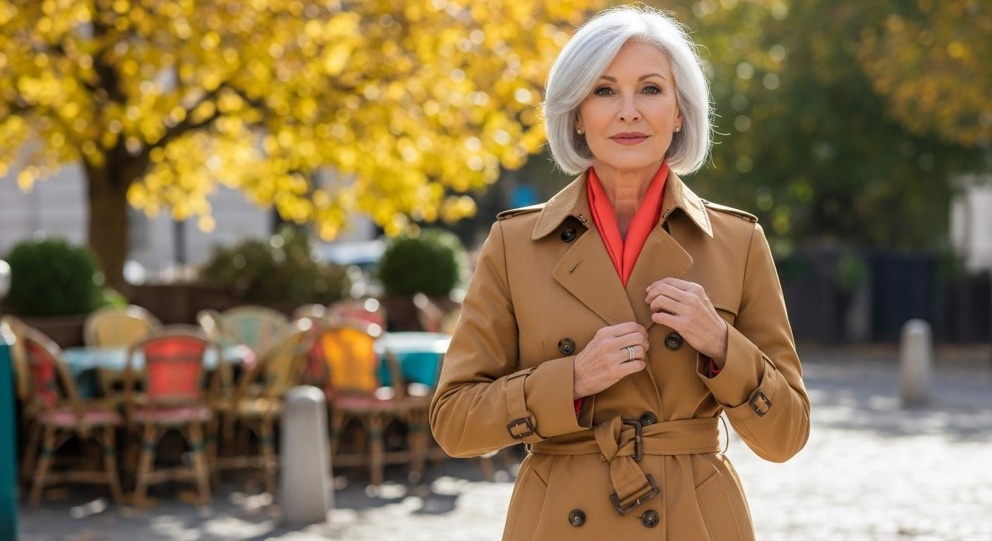 À 62 ans, elle a transformé sa silhouette avec ce trench de 220€ et 4 gestes simples