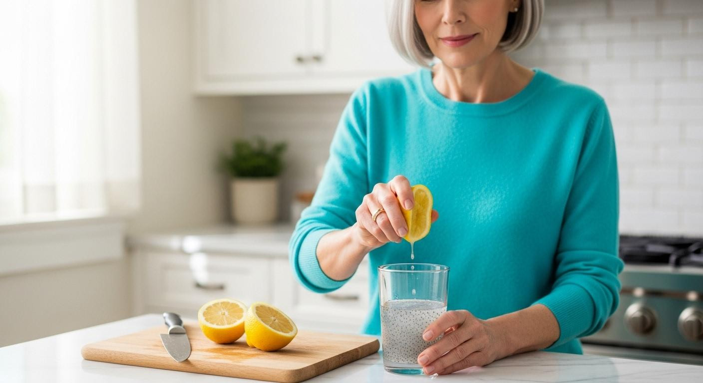 À 62 ans, cette eau citronnée et chia élimine la rétention d'eau en 14 jours